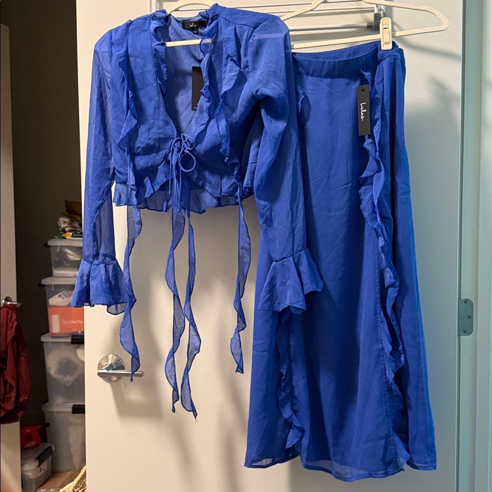 Lulus Blue Ruffled Two-Piece Set - Picture 2 of 5
